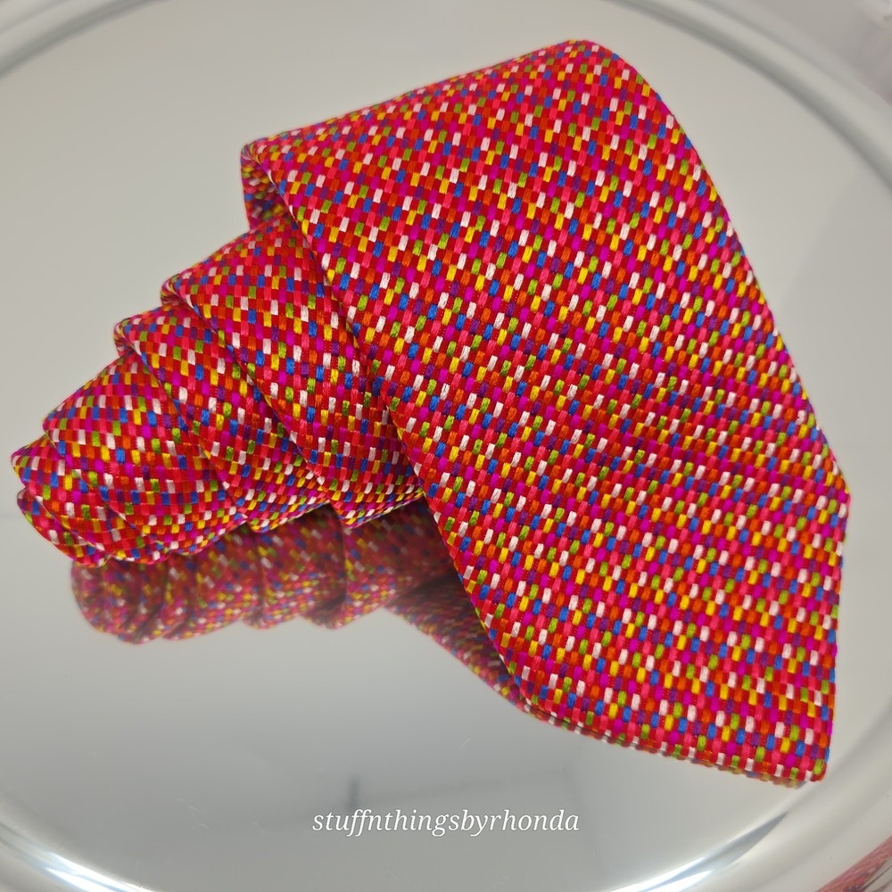 Charles Tyrwhitt Made In England Colorful Woven 100% Silk Tie 58" x 3¼"